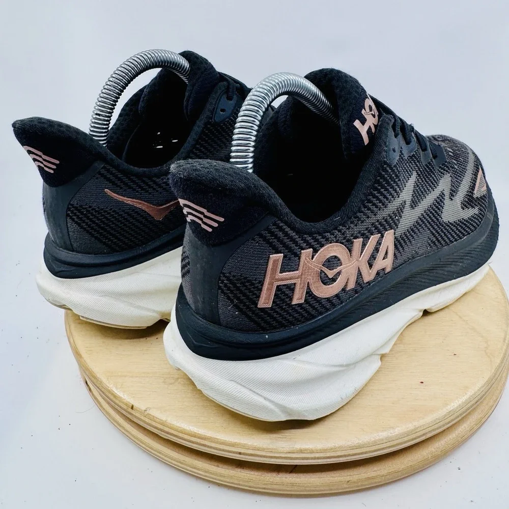 HOKA Clifton 9 Running Shoes Womens 8 Black Lightweight Cushioned Sneakers